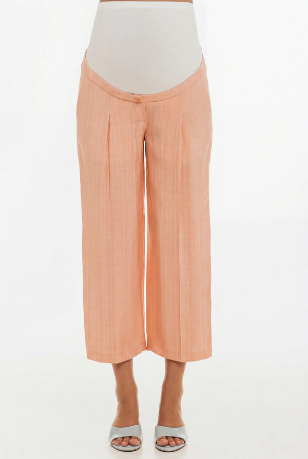 Разкроен ⅞-ми панталон с плохи за бременни - праскова