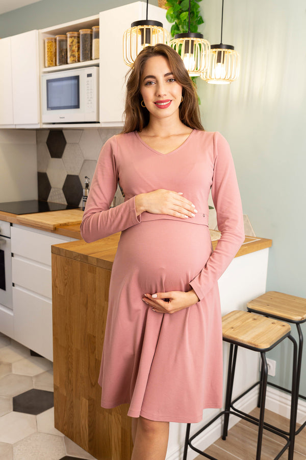 Елегантна рокля за бременни и кърмещи - пудра