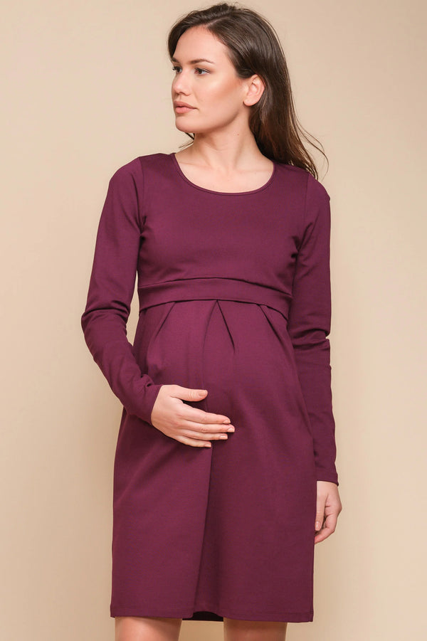 Елегантна рокля за бременни и кърмещи в бордо
