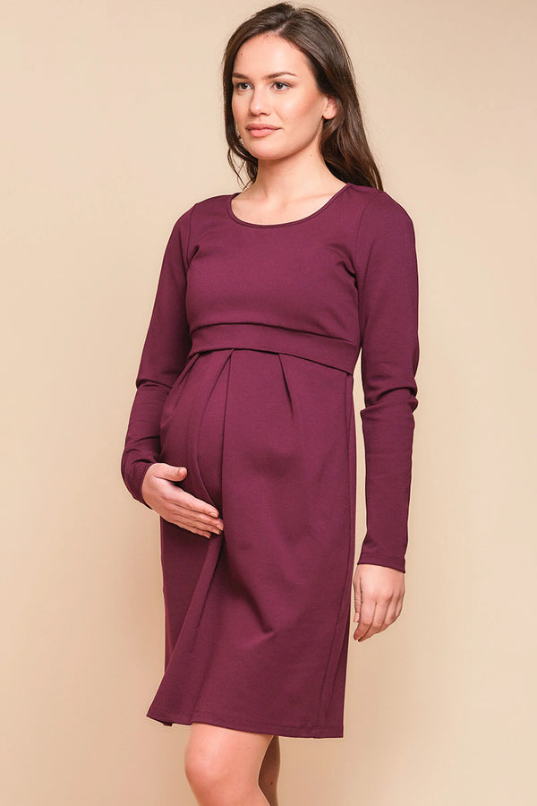 Елегантна рокля за бременни и кърмещи в бордо