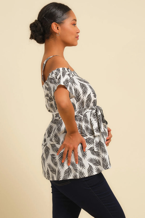 Блуза за бременни с голи рамене с десен