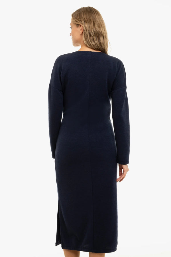 Дълга плетена рокля за бременни и кърмещи - тъмносиня