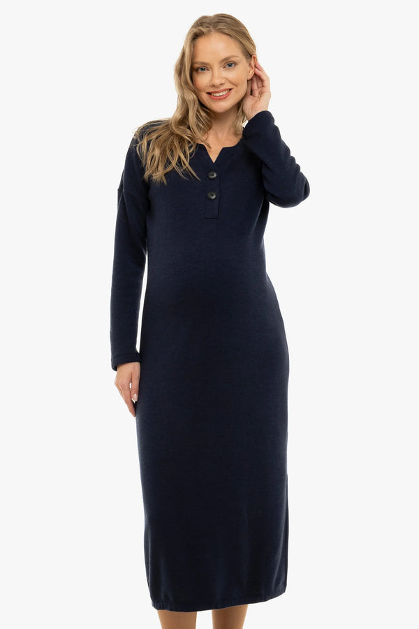 Дълга плетена рокля за бременни и кърмещи - тъмносиня