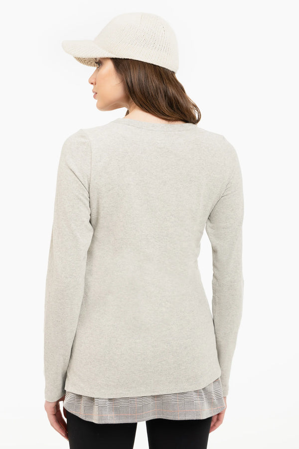 Сив памучен пуловер за бременни и кърмещи