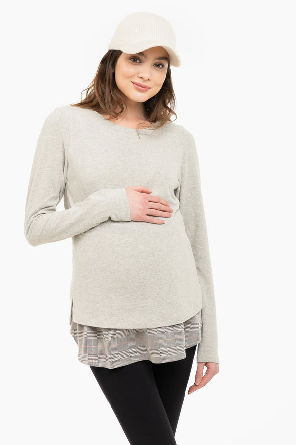 Сив памучен пуловер за бременни и кърмещи