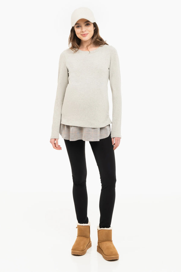 Сив памучен пуловер за бременни и кърмещи