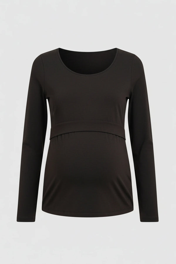 Памучна блуза за бременни и кърмещи - черна