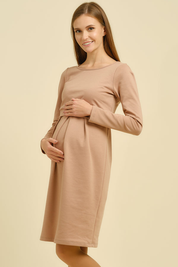 Елегантна рокля за бременни и кърмещи в пудра