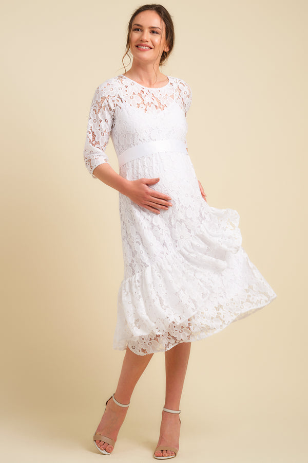 Сватбена дантелена рокля за бременни
