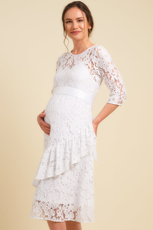 Сватбена дантелена рокля за бременни