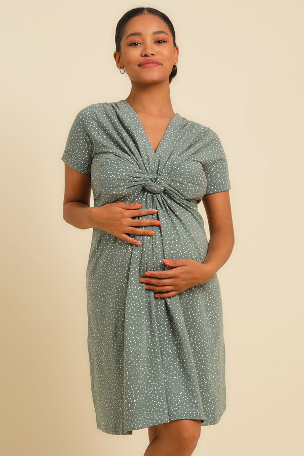 Памучна рокля за бременни с възел