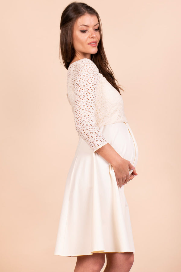 Булчинска рокля за бременни и кърмещи с дантелена горна част