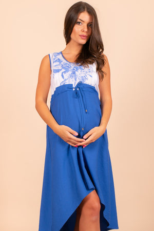Асиметрична рокля за бременни и кърмещи в синьо