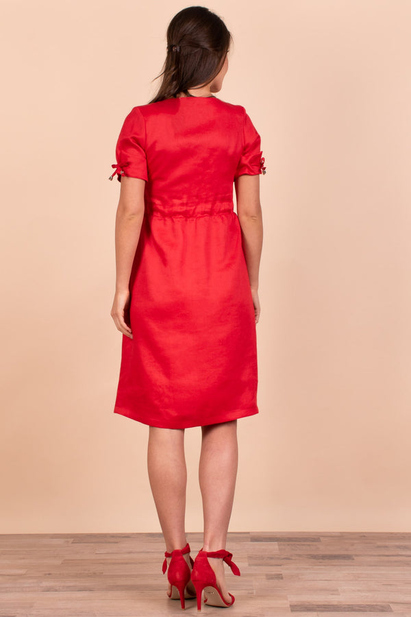Ленена рокля за бременни и кърмещи в червено