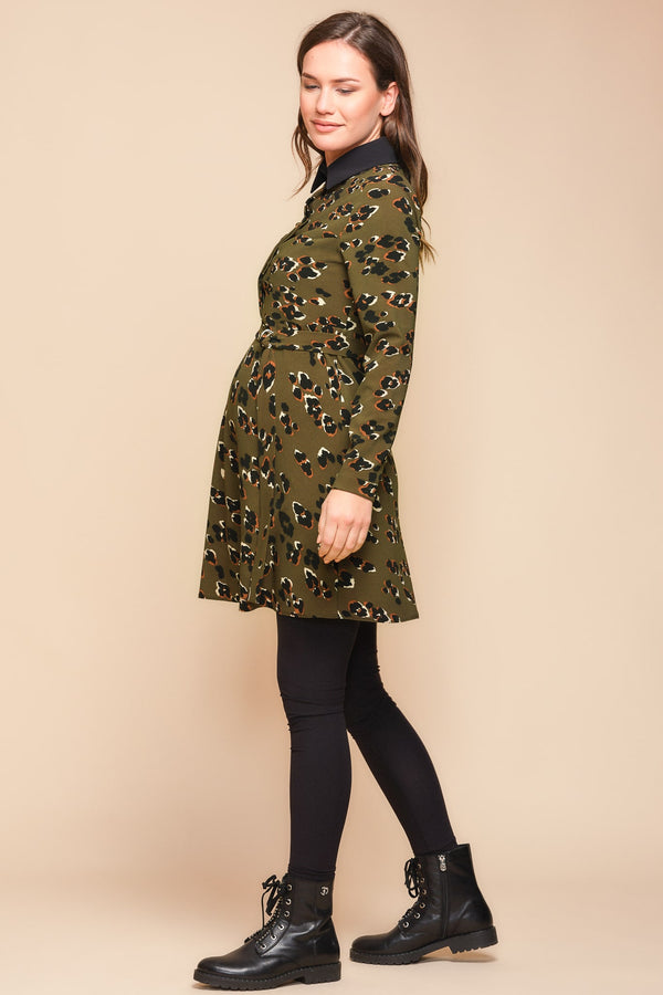 Рокля за бременни и кърмещи с десен и яка