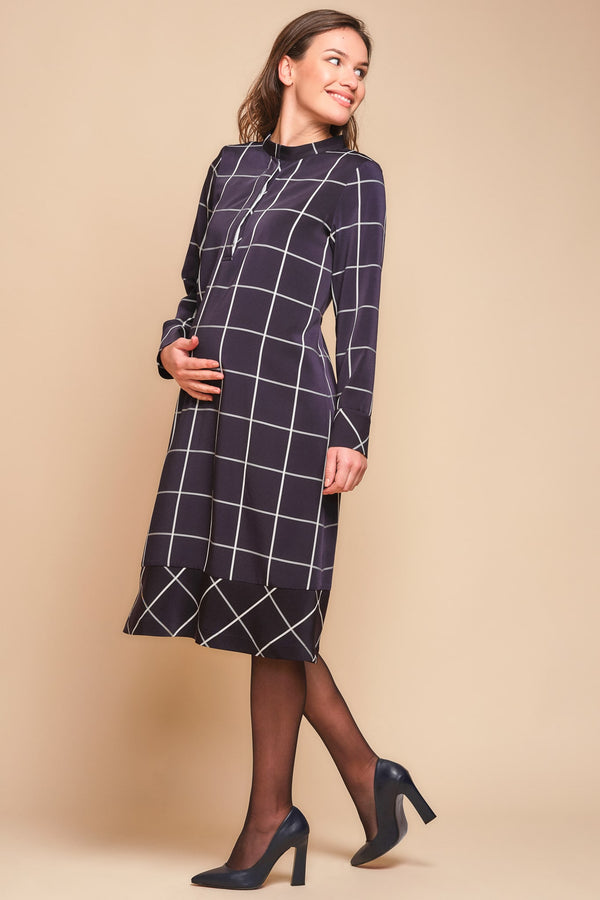 Дълга карирана рокля за бременни и кърмещи