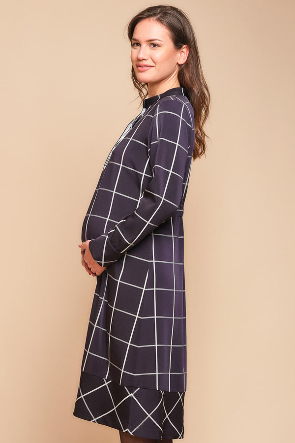 Дълга карирана рокля за бременни и кърмещи