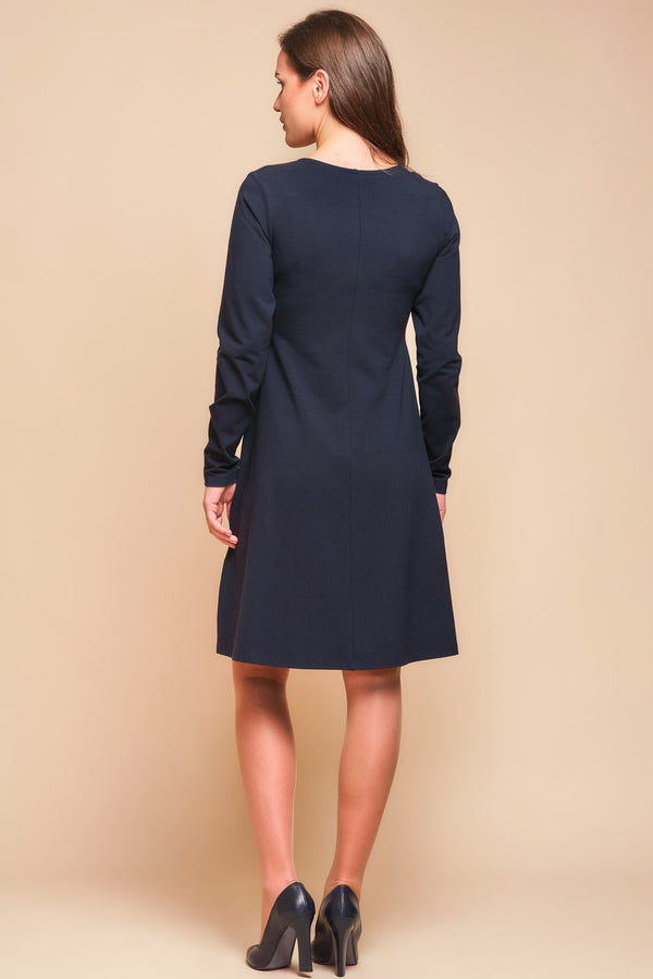 Разкроена памучна рокля за бременни и кърмещи - тъмносиня