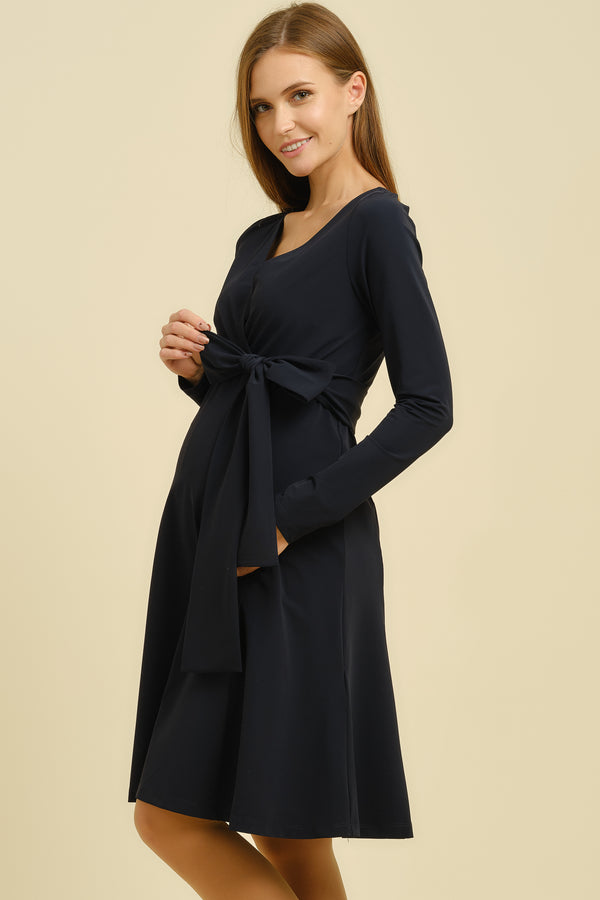 Разкроена рокля за бременни и кърмещи - тъмносиня