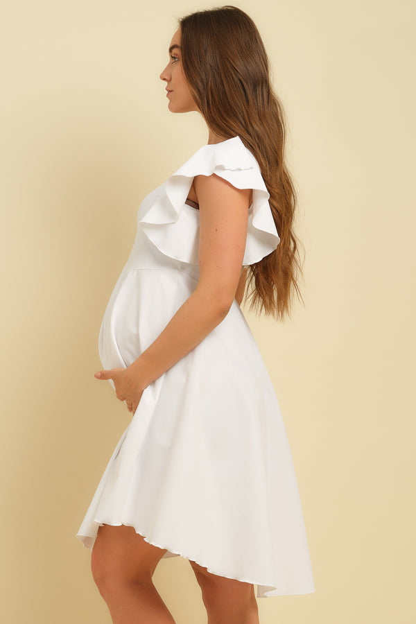 Бяла ефирна рокля за бременни и кърмещи