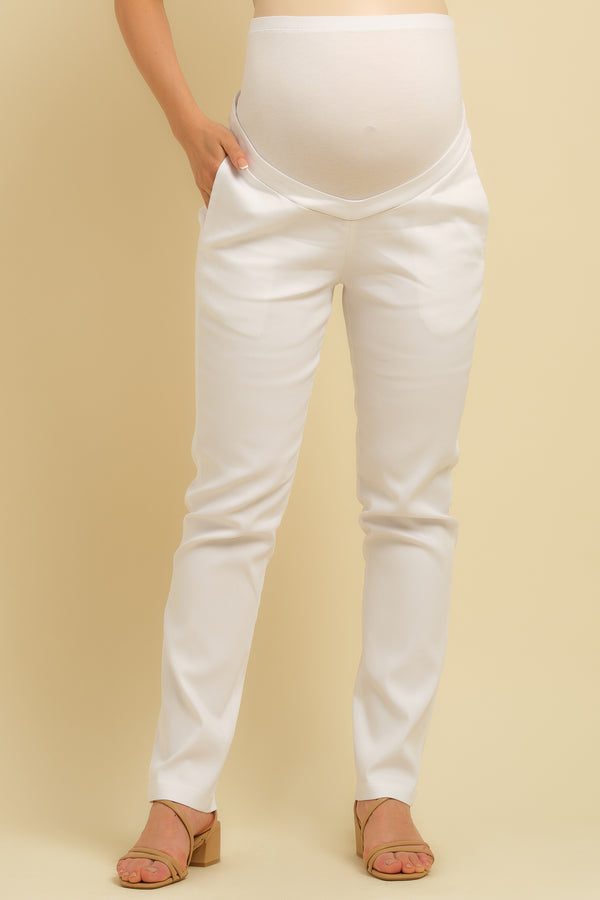 Памучен бял панталон за бременни