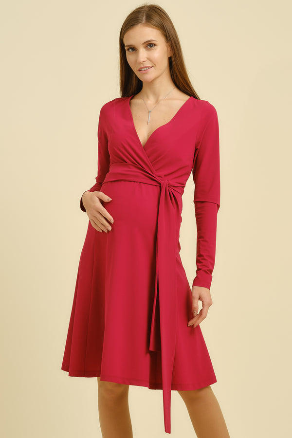 Разкроена рокля за бременни и кърмещи - малина